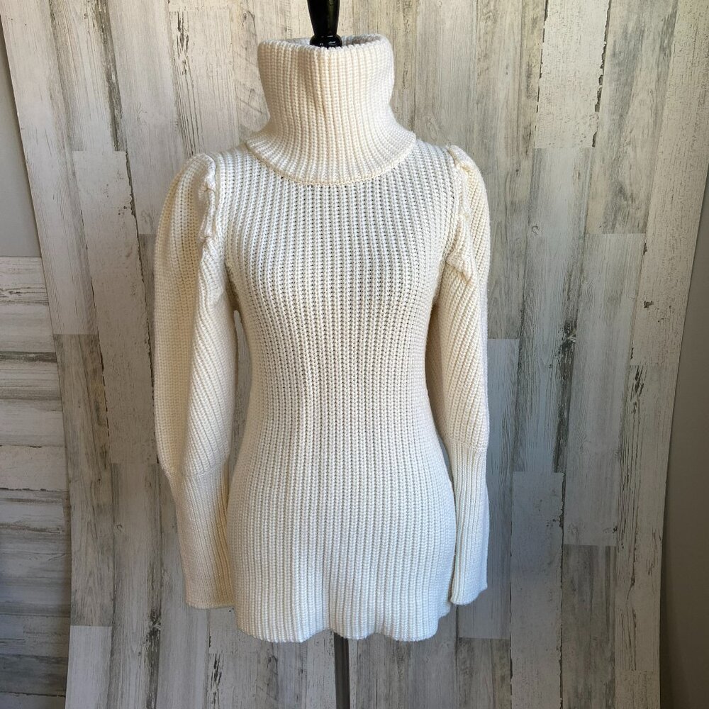 PAPER London Women's Size Small Puff Sleeve Sweater 100% Wool Turtleneck